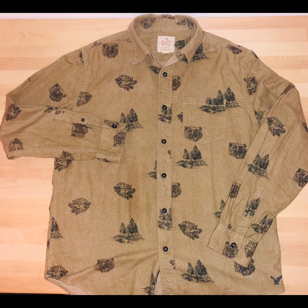 American Eagle Heritage bear and wolf flannel.
